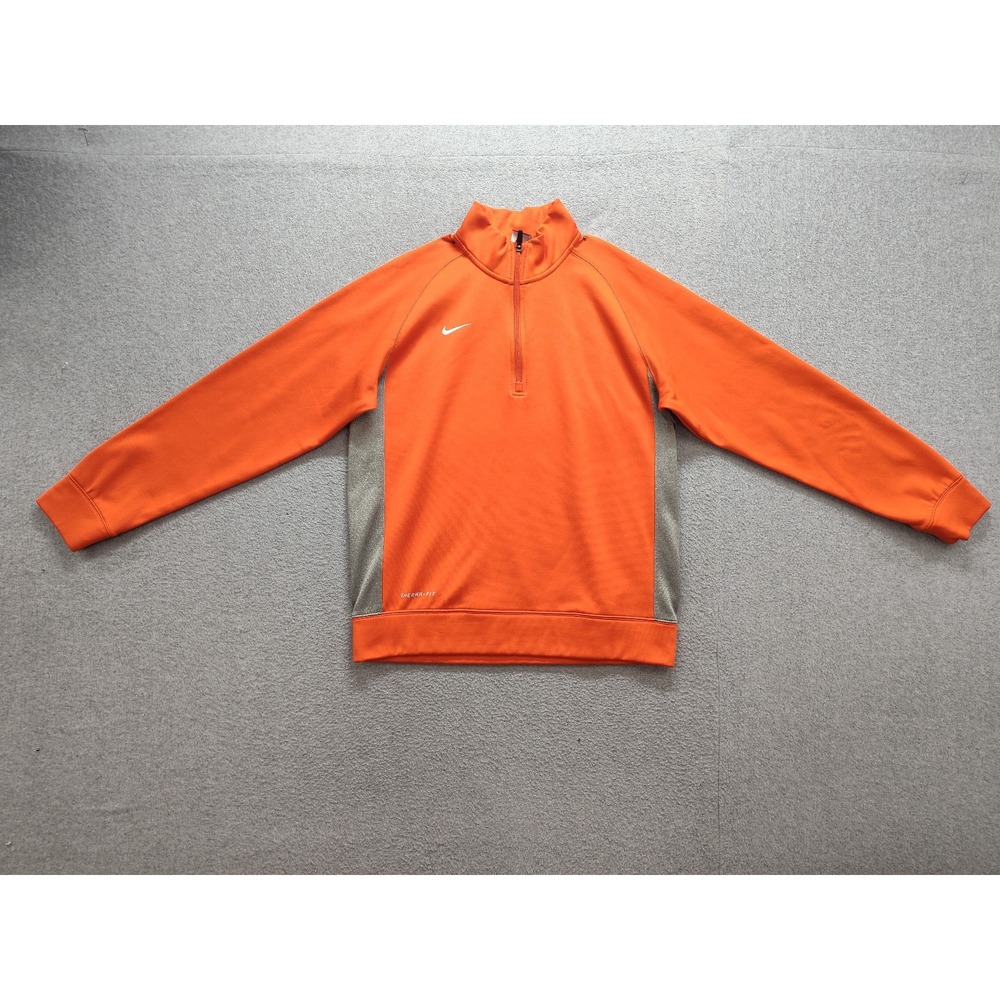 Nike Therma Fit Men Athletic Sweatshirt L Orange Mick Neck Raglan Sleeve Active